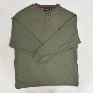 Chaps‎ Mens Size 3XL Henley T-Shirt Deep Lichen Green Long Sleeve Pullover NWT
